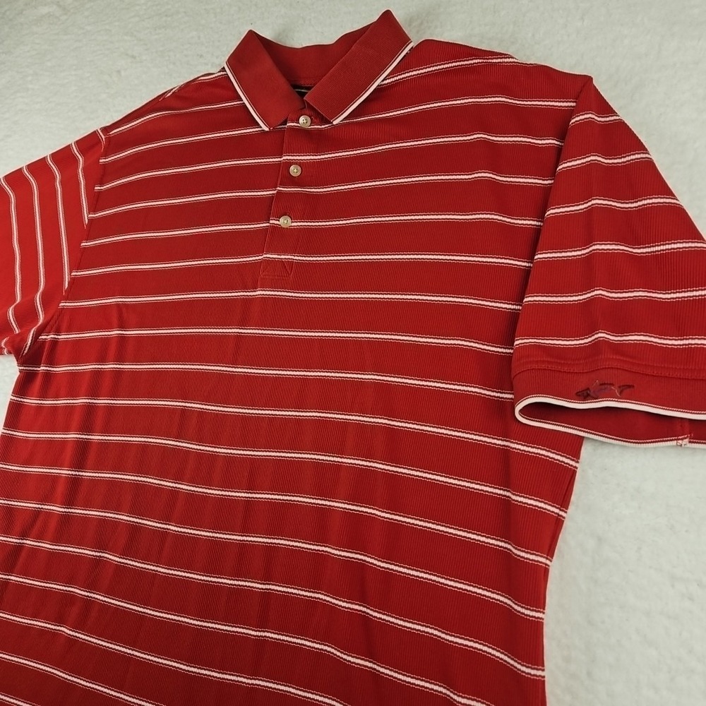 Vintage Greg Norman Short Sleeve Cotton Polo Shirt Red Ribbed Knit Sz XL